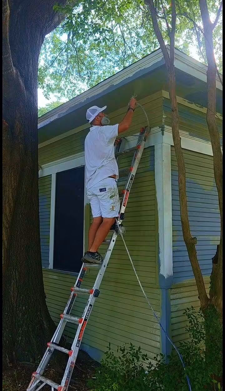 Upper trim and eave work from a ladder