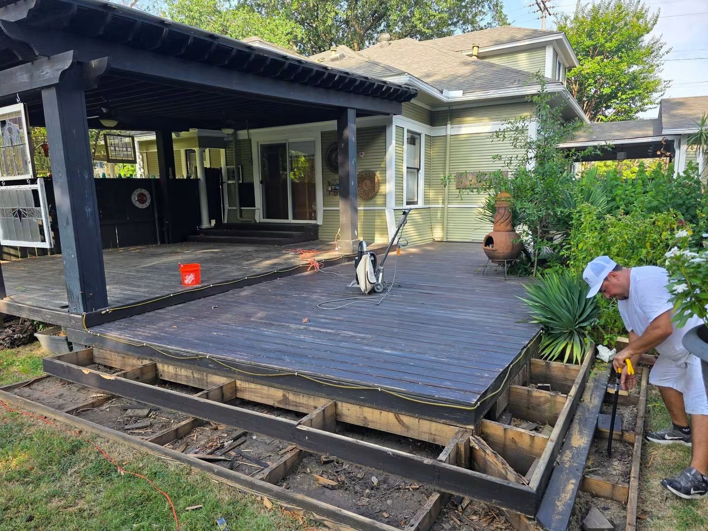Damaged deck step boards removed while the historic deck restoration was in progress