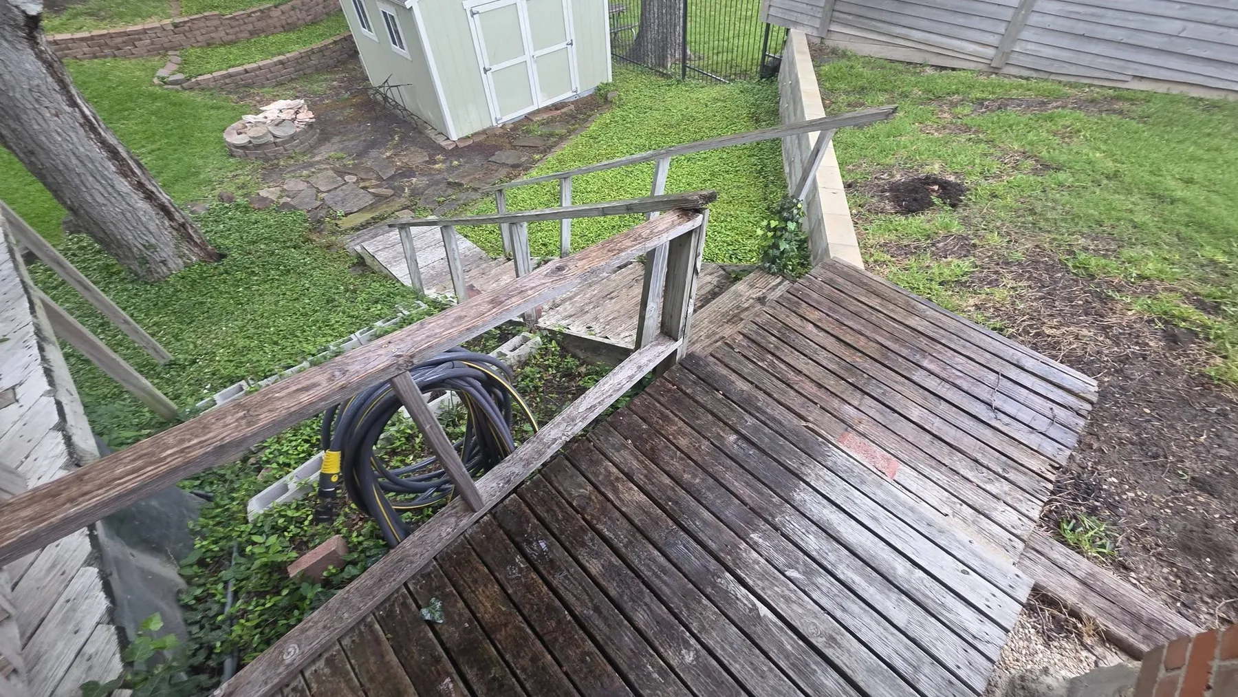 Weathered deck stairs before refinishing