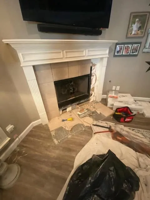 Fireplace surround during tile installation