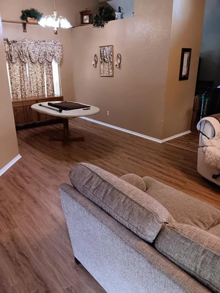Alternate wide view of the completed living-room flooring